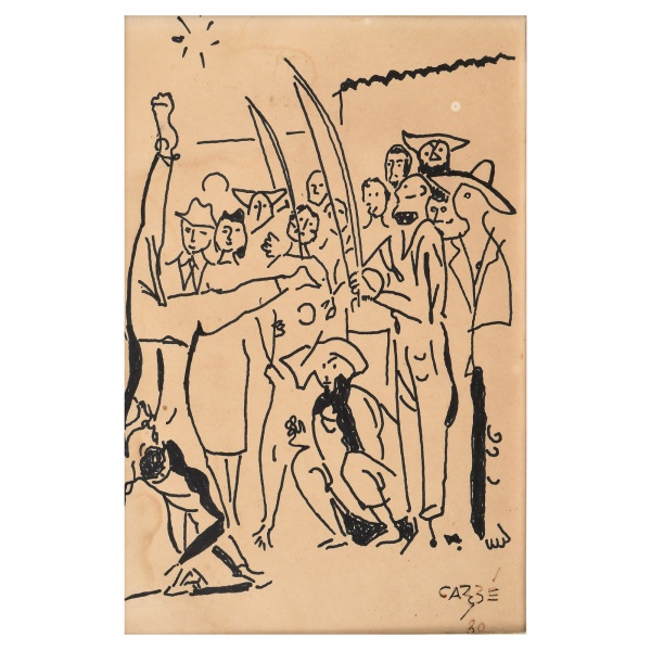 Antiguidades . CARYBÉ - "Capoeira". Nanquim sobre papel. Assinado e datado no C.I.D., ...