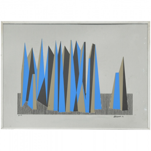 Antiguidades . A.F. MARDI (?) - "Composição". Serigrafia em cores sobre chapa de ...