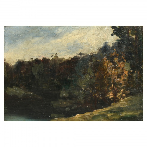 Antiguidades . ASSINATURA NÃO IDENTIFICADA - "Paisagem". Óleo sobre cartão. Assinando ...