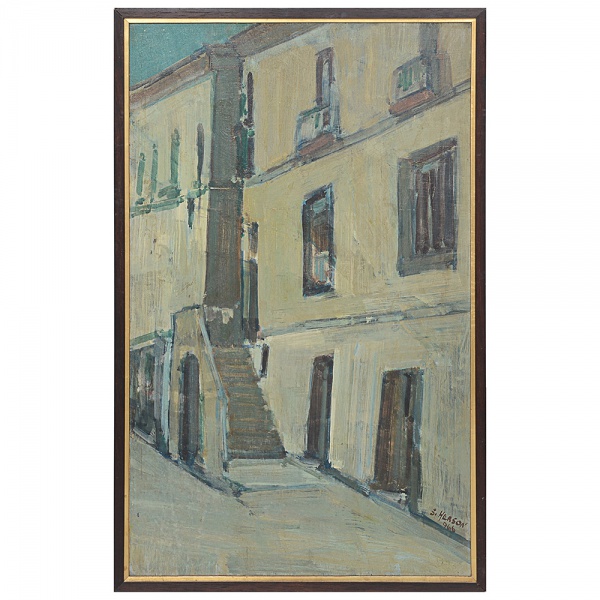 Antiguidades . SAMUEL HERSON - 1966 - "CASARIO" - Óleo sobre madeira, assinado e ...