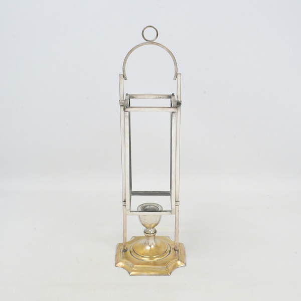 Antiguidades . Antiga e elegante lanterna inglesa de lareira, vintage, para 1 vela, em metal ...