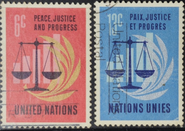 Nações Unidas/"Justiça e Paz" - Série completa de selos usados ano 1970.