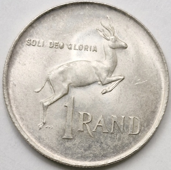 África do Sul - Moeda de Prata 1 Rand ano 1966 no estado S/FC. Peso: 14,8g.