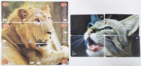 "Série: Felinos" - 2 séries completas (10) cartões telefônicos usados.