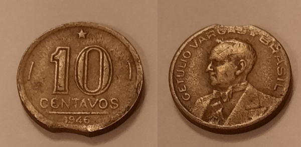 Joias . 127 - Moeda 2 cruzeiros - Brasil - 1945 - cunho quebrad foto 5