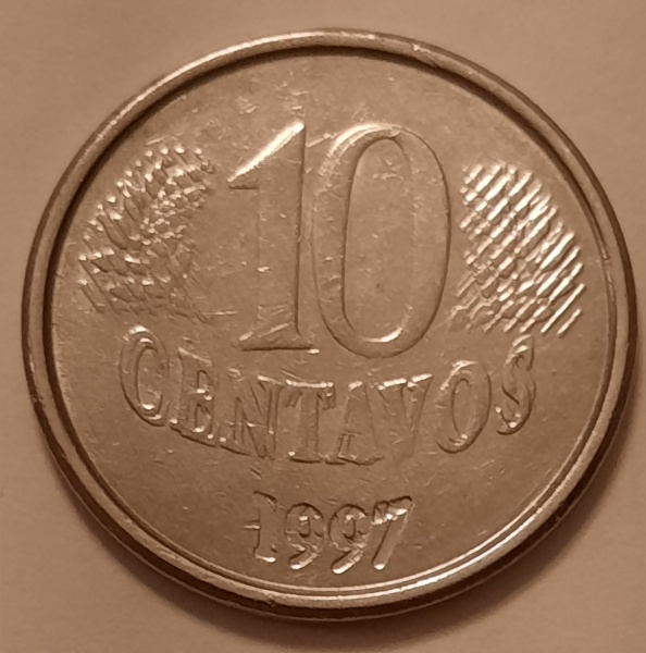 Joias . 104 -  Moeda de 10 centavos - Brasil - 1997 - batida du foto 1