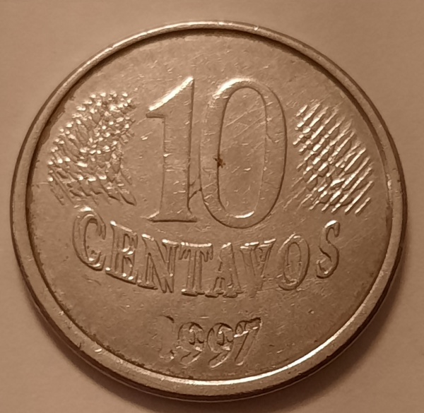 Joias . 104 -  Moeda de 10 centavos - Brasil - 1997 - batida du foto 3