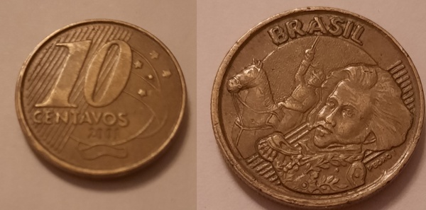 Joias . 104 -  Moeda de 10 centavos - Brasil - 1997 - batida du foto 7