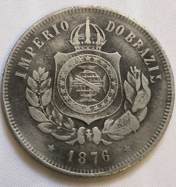 MVM019MBL2 - Moeda Brasil - 200 réis - Cu/Ni - 1876 - ESCASSA - Otima peça - Valor - MBC - R$ 200 - SOB - R$ 1500