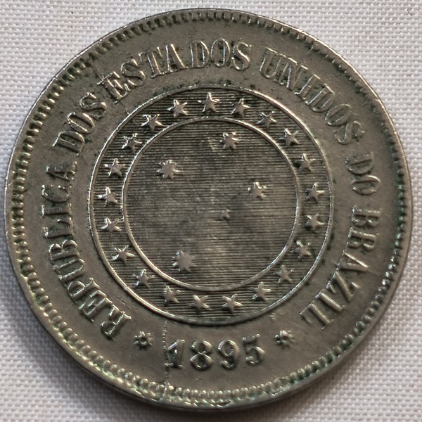 MVM039SFL1 - Moeda Brasil - 100 Reis - Republica -1895 - Cu/Ni - Cunho Trincado - Excepcional peça - Valor - SOB: R$ 280 - FC - R$ 700