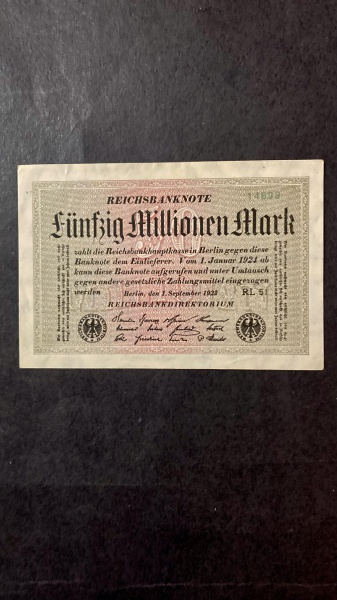 Joias . Cédula Estrangeira-Reichsbanknote de Cinquenta Milhões de Marcos (Funfzig ...