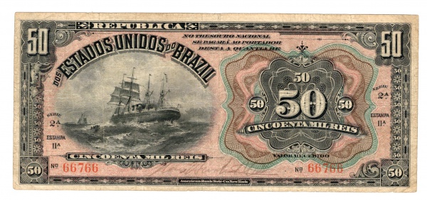 Joias . Cédula do Brasil Raríssima - Autografada - 50 Mil Réis 1908 - R-124 - MBC+++ - ...