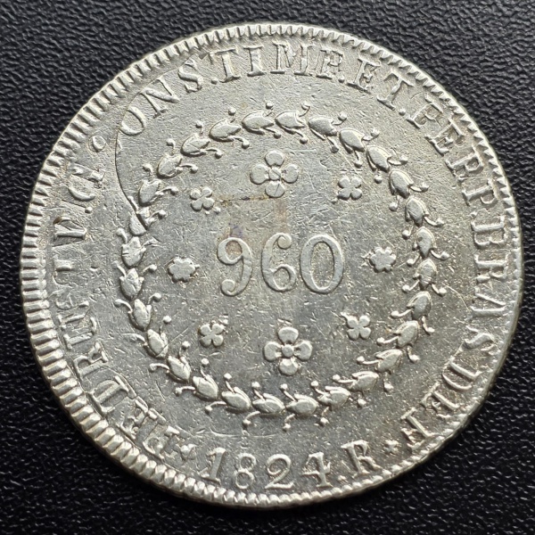 Moeda do Brasil - Patacão 960 Réis 1824 R - P-505a ( 28 Tulipas