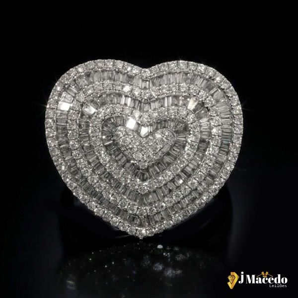 Anel Ouro Branco 18k com diamantes  3ct total Aro 17 Peso 13,3g Acompanha o certificado JMACEDO LEIL