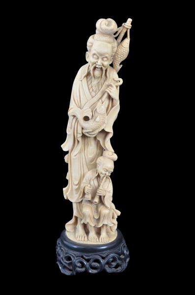 Joias . Sábios Zhang Guolao e Han Xiangzi - Belissima escultura representando 2 ...