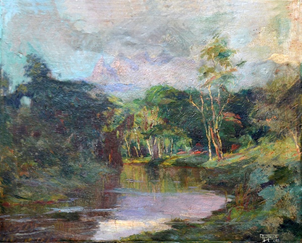 Arte . Belmiro de Almeida, Paisagem - óleo sobre cartão - med. foto 2
