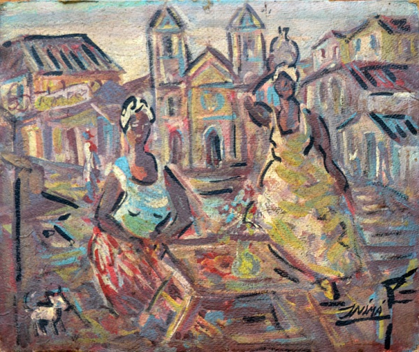 Arte . Francisco Rebolo, Cena Rural - Óleo sobre tela - Med. 6 foto 5