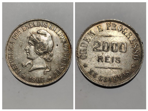 Joias . BRASIL / PRATA  2000 REIS 1907
