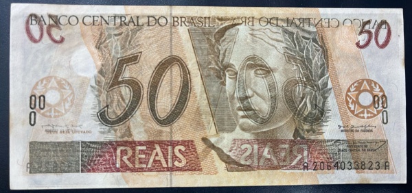 Joias . RAROOOOOOOOOOOO - ERRO DE DECALQUE - CEDULA DO BRASIL - 50 REAIS (PRIMEIRA ...