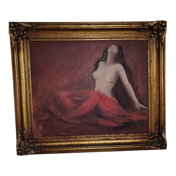 Arte . Quadro ost nu ,  a mulher  sem título e assinando Raz 1992  65x64.