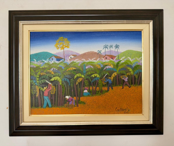 Arte . Castorinas - Colheita de Banana - 30 x 40 cm - Óleo Sobre Tela - Ass. Canto ...