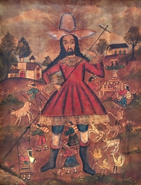 Arte . Antigo Cusquenho - Óleo sobre tela, medindo 90 x 69 cm, com moldura 111 x 90 ...