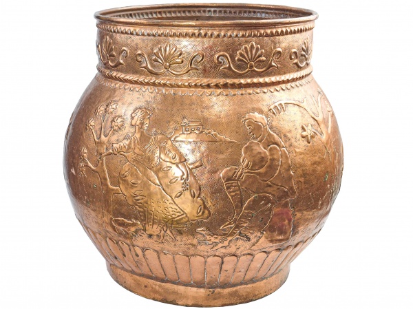 Joias . ART NOUVEAU - Antigo Vaso, de grandes dimensões, em cobre, ricamente cinzelada, ...