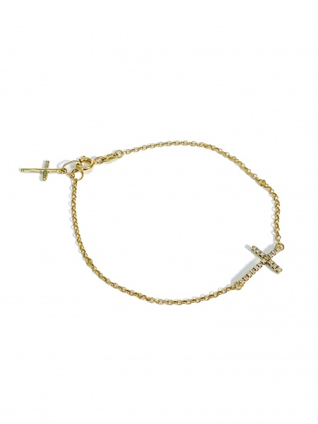 Joias . PULSEIRA, EM OURO AMARELO, 18K, DIAMANTE, CRUZ, TAMANHO: 18CM, ELO: PORTUGUES, ...