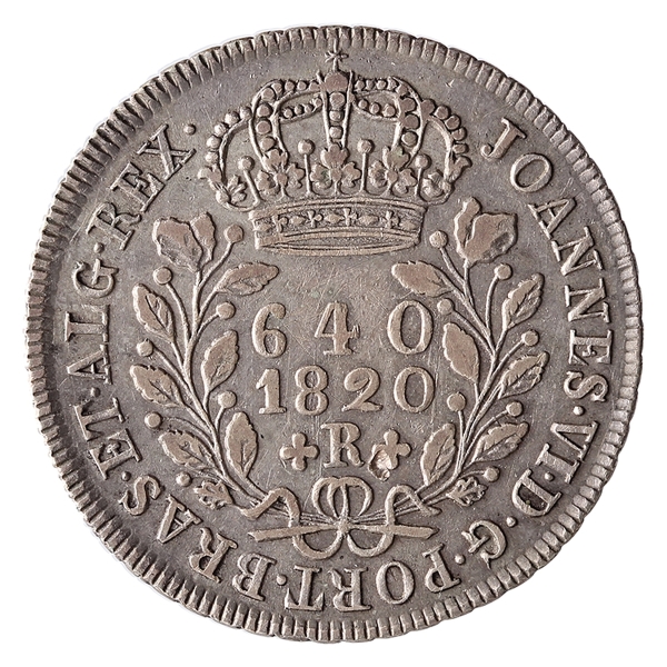 Brasil, 640 Réis, 1820R. Prata. AI P473; Lup 4A. MBC/Sob. Pequena marca no anverso, junto à cruzeta direita. Linda pátina