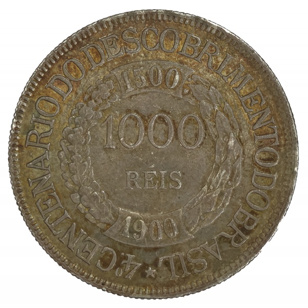 Joias . Moeda do Brasil - 1000 réis - 1900 - Prata - 4º centenário do descobrimento do ...
