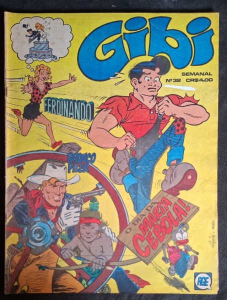 Revista em quadrinhos Gibí, um clássico da cultura brasileira publicado pela RGE (Rio Gráfica Editora). Na capa, aparecem personagens como:1. Ferdinando, um dos personagens principais, representado aq