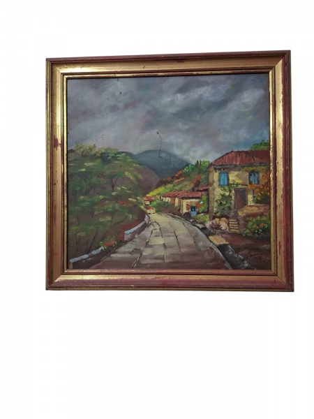 Jaqueline (1970) - Óleo sobe Eucatex - Paisagem Urbana - Med. 34cm x 33cm sem moldura / 38cm x 40cm com moldura. Óleo sobre Eucatex.