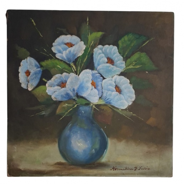 Quadro - floral da Normalina F Faria que você mandou antes. Confirmei pela assinatura, pelas flores e pelo desgaste no canto inferior esquerdo.Med. 40cm x 40cm - Sem moldura