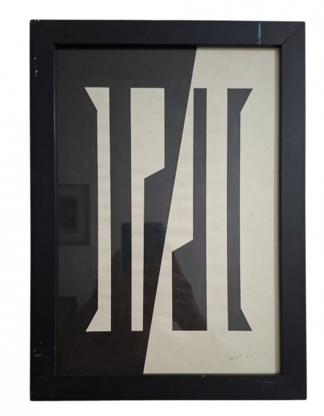 Gustav Ludolf - Ludolf 55. - Arte construtiva brasileira. - Nanquim sobre papel - Estilo: Concretismo/Neoconcretismo. Geometria pura, preto e branco, formas positivas/negativas. Movimento fortíssimo n