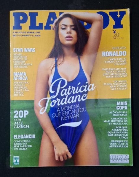 Playboy Brasil - Junho 2014 - Patrícia Jordane + Selo 60 Anos. - Edição: Playboy Brasil, Junho/2014, Nº 468. - Capa: Patrícia Jordane - - Contexto: Edição da Copa do Mundo 2014 no Brasil. Chamada "MAI