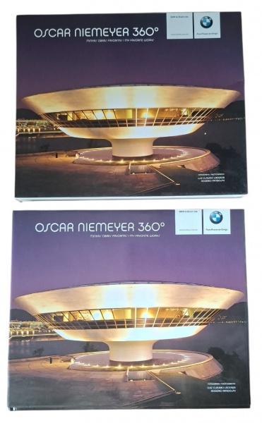 Livro Oscar Niemeyer 360. no encarte original. - Publicação 2008 Rio de Janeiro - Capa dura com sobrecapa. Foto do Museu Oscar Niemeyer em Curitiba na capa - Livro lançado pela BMW do Brasil em parcer