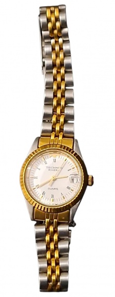 Relógio Technos Riviera Two-Tone Quartz Feminino - - Marca/Modelo: Technos Riviera Quartz - Cor: Two-tone - aço inox + banho dourado no bisel, centro da pulseira e coroa- Mostrador: Branco, numerais r