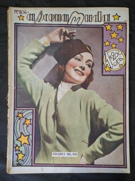 Revista: A Scena Muda Nº 806 - 16.º ano - 1 de setembro de 1936 - Capa solta: Dolores del Rio - Preço 1$200 Réis - Revista "A Scena Muda" nº 806, capa colorida com Dolores del Rio. Preço de capa: 1$20