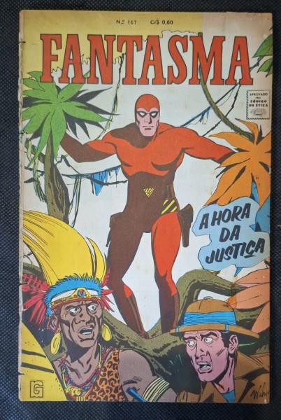 Gibi - Fantasma n. 167 Edição Colorida de 5/7/70 - Gibi formato americano, capa colorida. Nº 167 no topo + preço Cr$ 0,60 = Cruzeiros - Editora: Selo "G" no canto = Editora GEP, que publicou Fantasma 