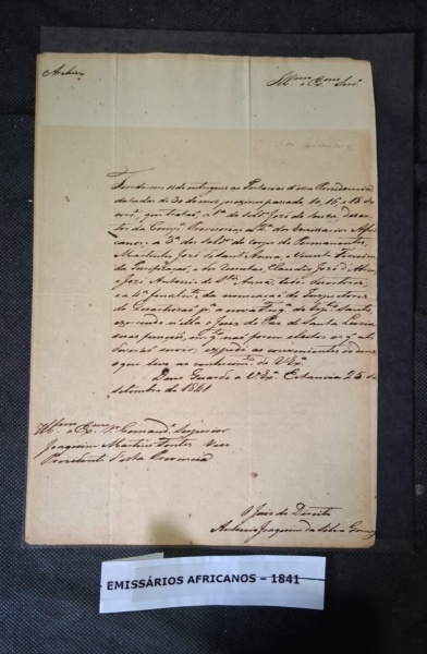 Documento manuscrito do Império - 1841, Sergipe. Peça de história do Brasil Imperial, período regencial - Ofício Manuscrito - Província de Sergipe - Estância, 25 de Setembro de 1841 - - Data/Local: Es