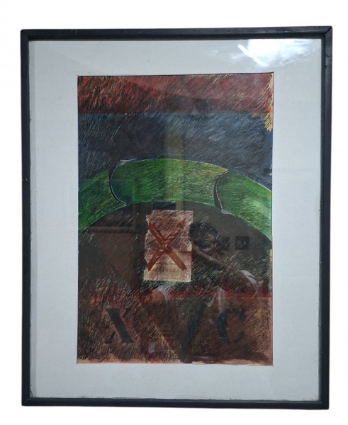 Quadro - Vicente de Souza, 1979 - Técnica mista sobre papel - 52x64cm - Medidas 52cm x 64cm - Obra do artista paraibano Vicente de Souza 1940-2004. Gravador, desenhista e pintor, forte ligação com o N