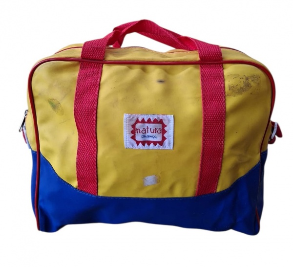 Bolsa Natura Criança - Amarela + Azul + Alça Rosa - Essa é vintage de brinde! Anos 90-2000. A Natura dava pra representante ou vendia no kit infantil. - - Marca: Natura Criança - etiqueta central bran