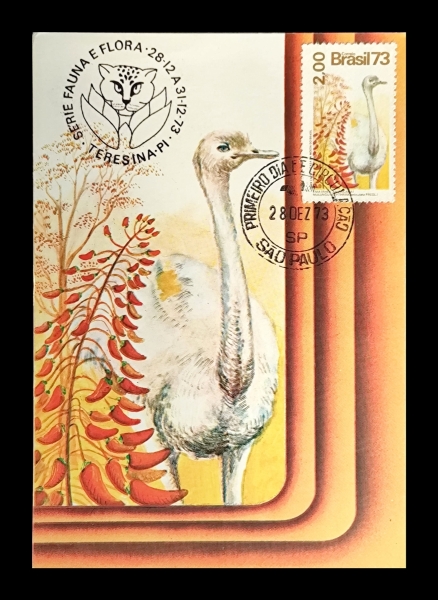 Joias . Máximo Postal Fauna e Flora de 1973 - Ema com 2 carimbos.
