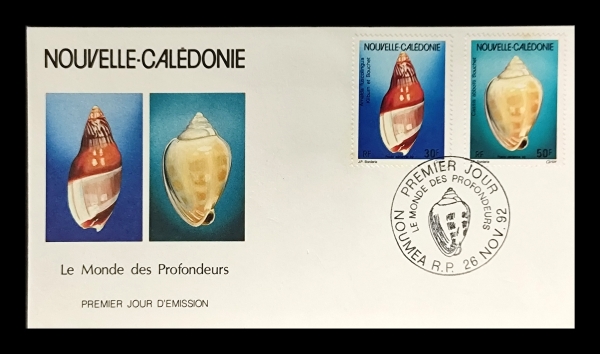 Joias . Envelope de primeiro dia (FDC), Nouvelle-Calédonie, tema conchas, dois selos ...