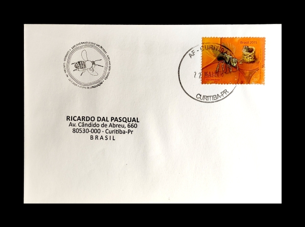 Joias . Envelope com selo de abelha (Abelhas Brasileiras Sem Ferrão) e carimbo de ...