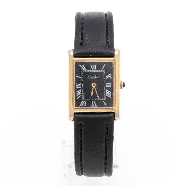 Relogios . Relógio CARTIER TANK MUST DE CARTIER com mostrador preto e algarismos romanos e ...