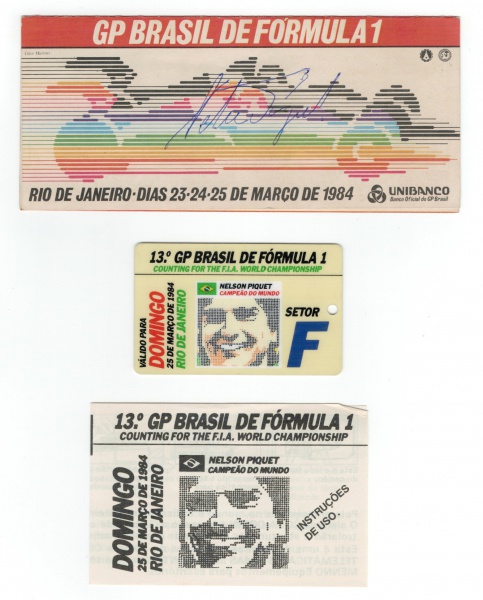 Joias . FÓRMULA 1. Envelope de ingresso autografado pelo piloto brasileiro NELSON ...