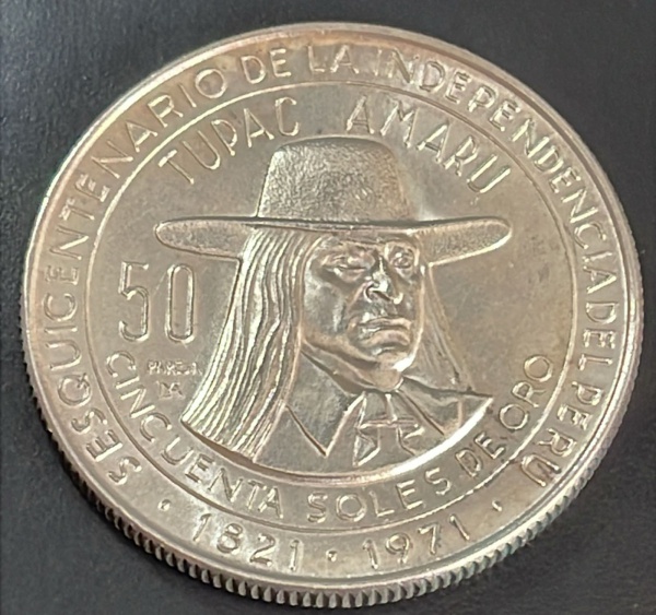 Joias . MOEDA DO PERU - 50 SOLES 1971 - PRATA .800% - DIAMETRO (+/-): 37mm.