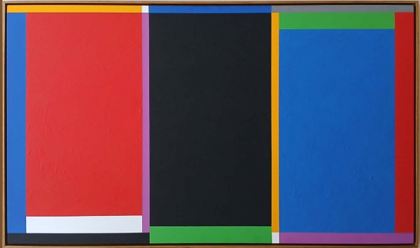 Arte . Eduardo Sued 1925 - Belo quadro óleo sobre tela, tema geométrico, cores fortes, ...