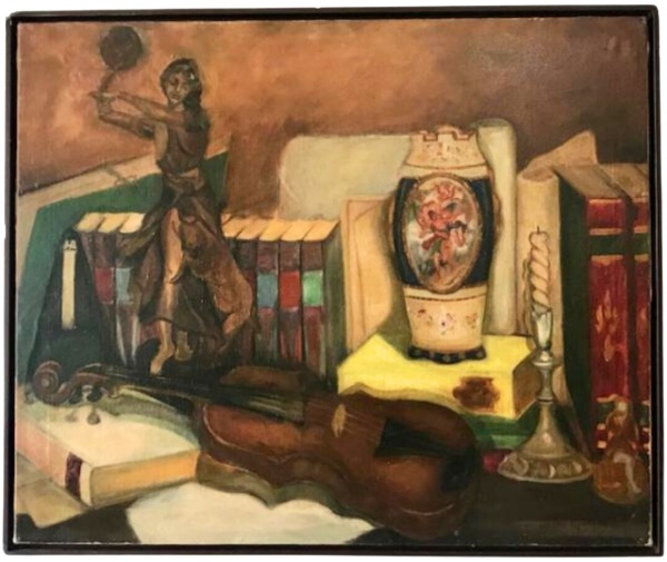 Arte . ANITA MALFATTI (1889-1964),Composição di arte na mesa, Óleo sobre tela, fim da ...